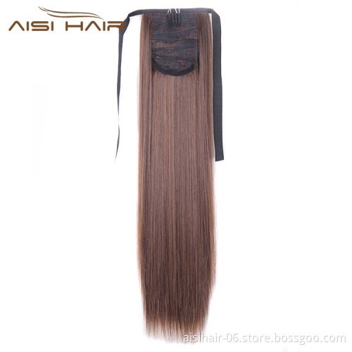 Aisi Hair Long Straight Bandage Synthetic Ponytail Heat Resistant Fiber Hairpiece Clip In Hair Extension for Woman